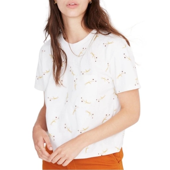 Madewell Daisy Sketch Easy Crop Tee Pearl Ivory Dandelion Critter Size Medium - Picture 1 of 6